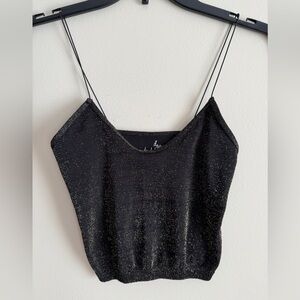 FP Intimately Black and Gold Shimmer Spaghetti Strap Crop Top